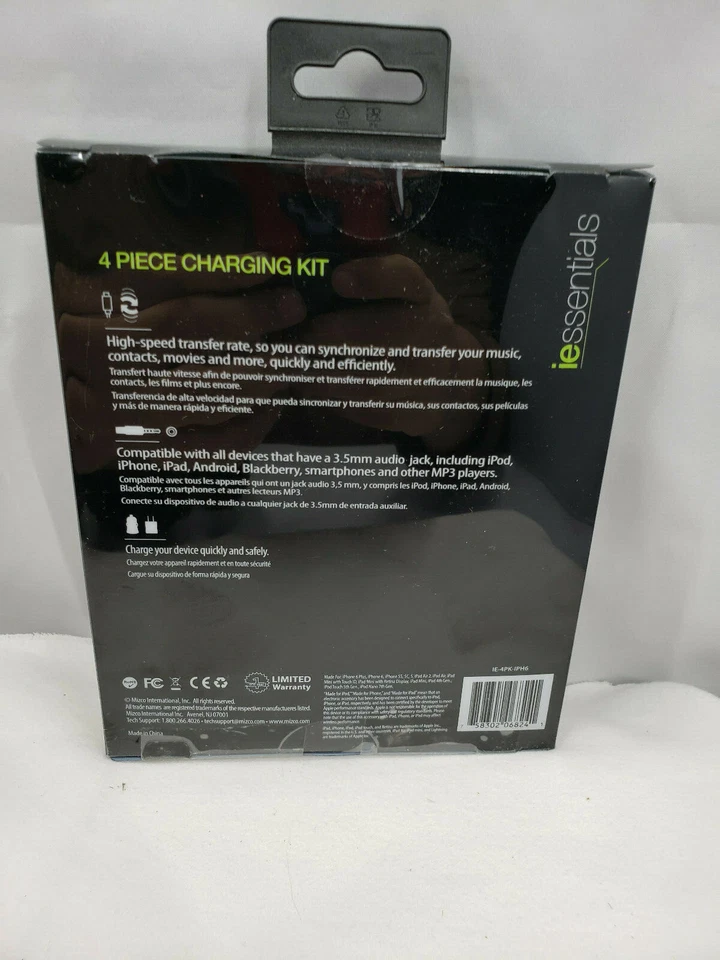 KIT DE CARGA IESSENTIALS 4 PIEZAS CARGADORES DE PARED Y COCHE 1A + AUDIO ILUMINACIÓN 5 PIES IPHONE Foto 4 de 4