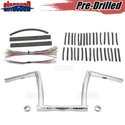 Chrome Z-Bar 10'' Ape Hanger Handlebar Wire For Harley Road Glide Custom Road Kin