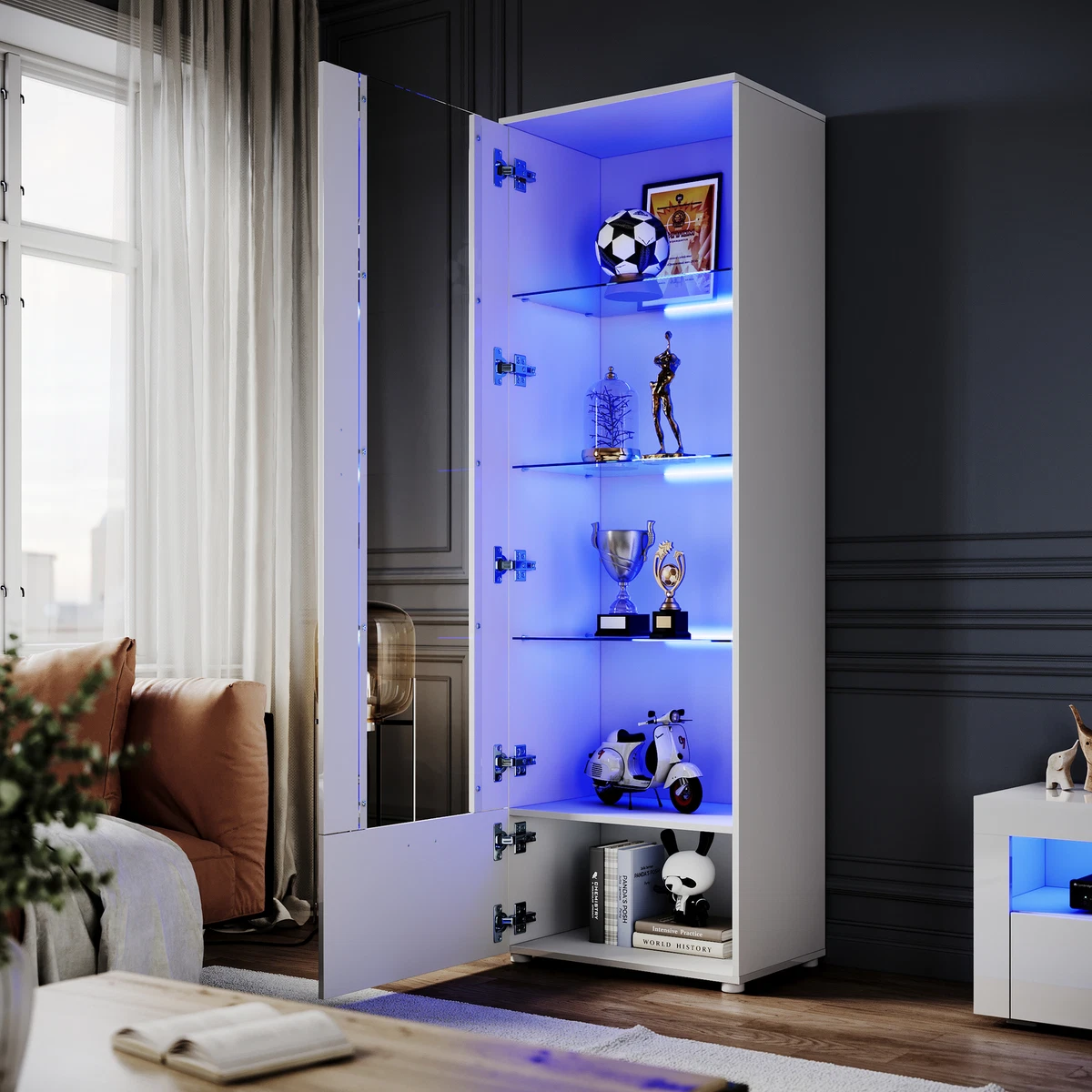 Tall display cabinet with lights deals