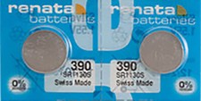 2 x Renata 390 Watch Batteries, SR1130SW Battery