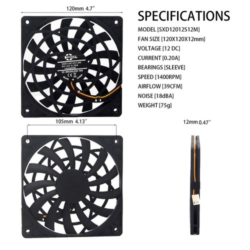 120mm Slim Fan 120X12mm Thickness DC 12V with 3-Pinfor Computer Pc Case Quiet... - Picture 2 of 8
