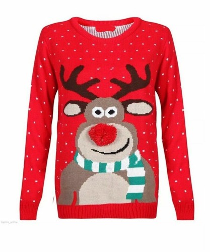 Kids Boys Girls Children XMAS Christmas Jumpers Reindeer Rudolph Knitted - Picture 4 of 15