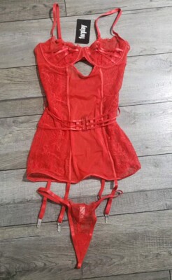 Forplay womens Thirst Strap Strappy Lace Chemise Lingerie 2 Piece Set Sz S