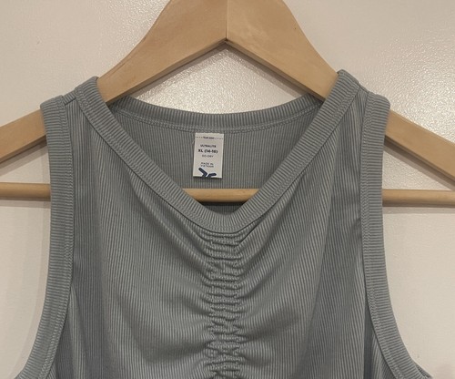 Old Navy Kid Girls UltraLite Go-Dry Ruched Cropped Tank Top Silver Sage XL 14-16 - Picture 2 of 5