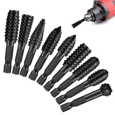 10Pcs 1/4'' Hex Shank Rotary Burr Drill Bits Wood Carving Rotary Rasp for Grinder