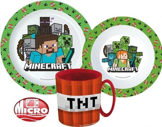 Minecraft Frühstücksset 3 tlg.  Geschirr Set 5 Varianten unverpackt Mikrowelle - Bild 3 von 4