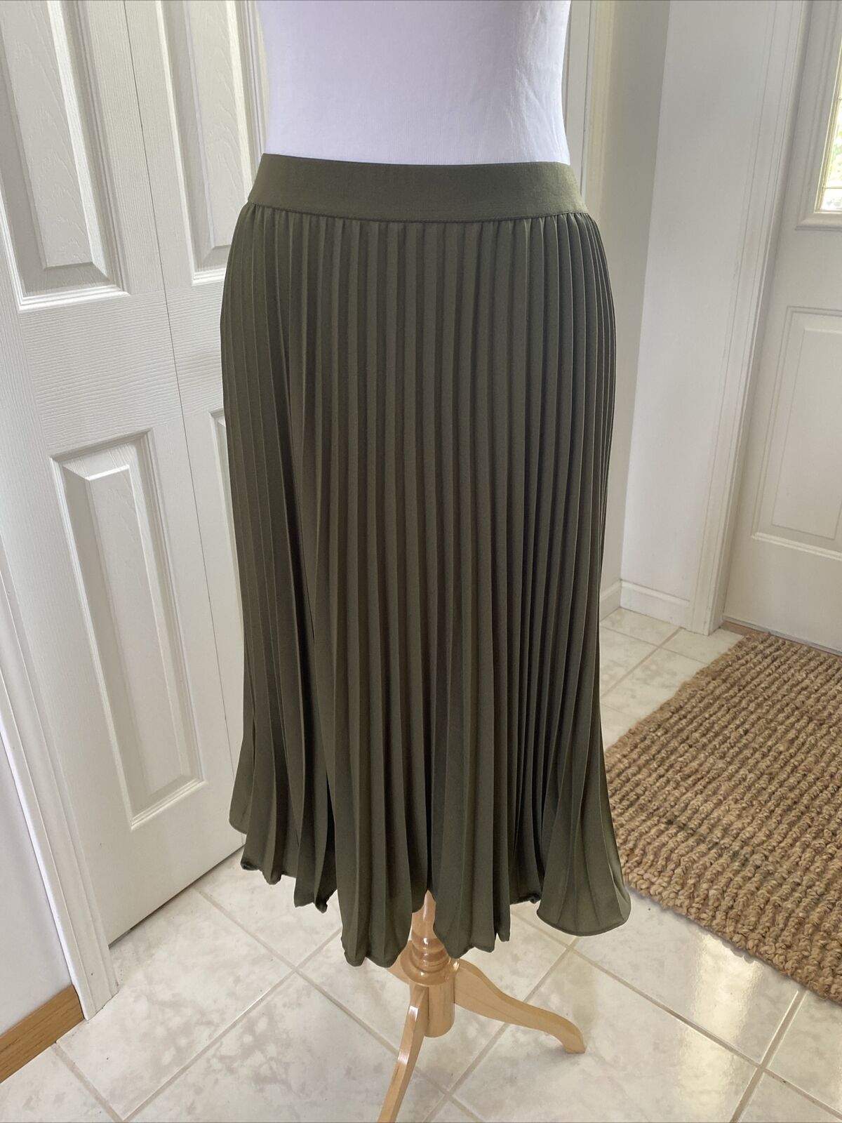 NWT Kate Kasin Olive High Waist Pleated A-Line Swing Skirt KK659 Medium |  eBay