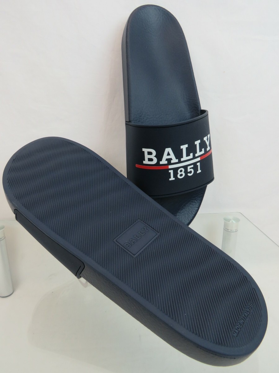 NEW BALLY SAMUEL LOGO SANDALS SLIDES !  8  INK NAVY WITH WHITE LETTERING  ITALY NIB BALLY SAMUEL INK BLUE RUBBER WHITE LETTERING LOGO  main image 4