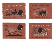 Read the Bible - Set of Four (4) Cinderella Stamps by American Bible Society