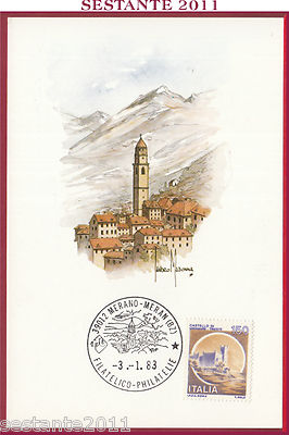 ITALIEN MAXIMUM MAXI CARD MERAN BOZEN STADTANSICHT 1983 STORNIERUNG C311