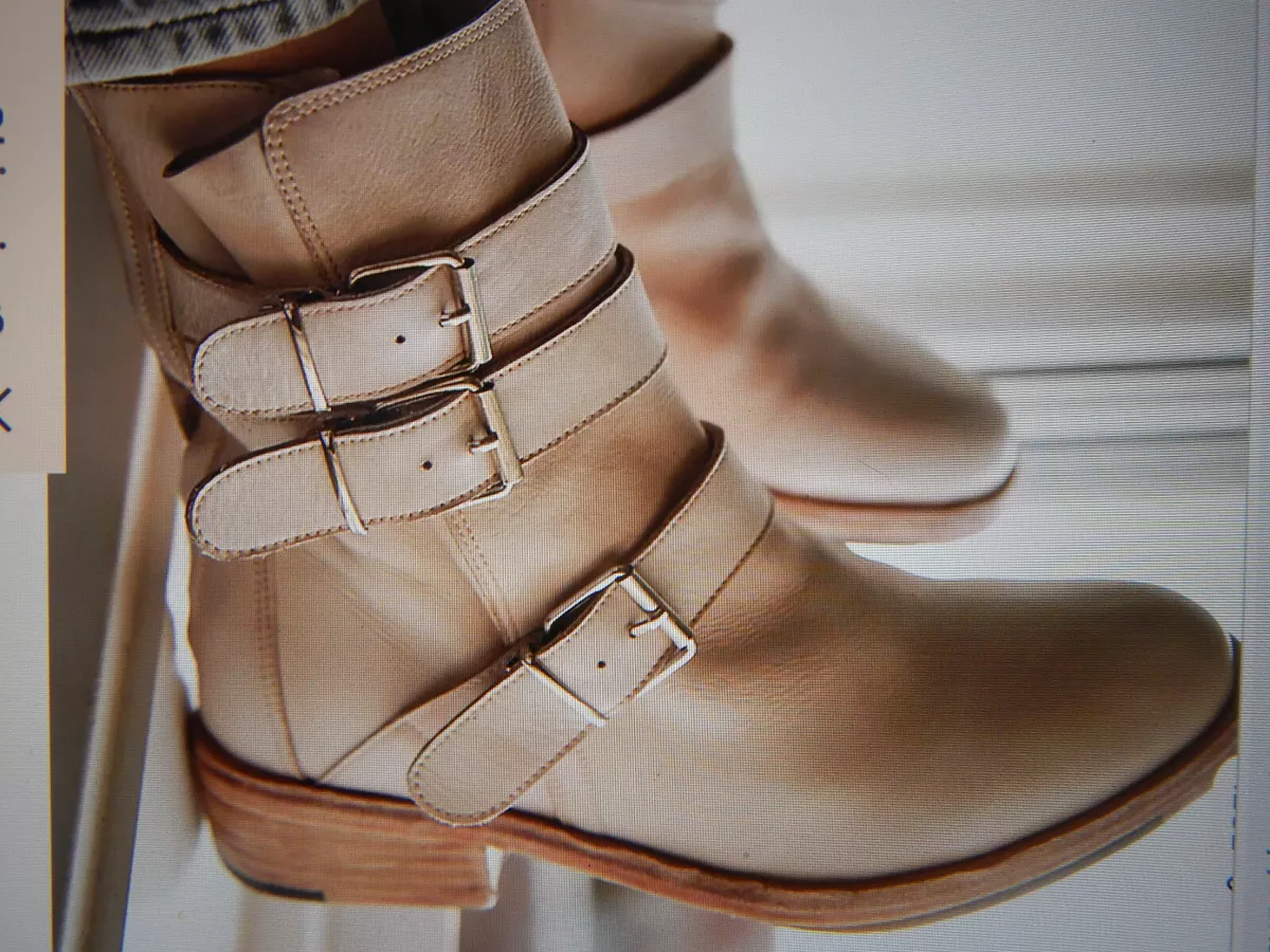 FREE PEOPLE ANKLE BOOTS 7 SUNBELT SANTA FE MOTO LEATHER CREME