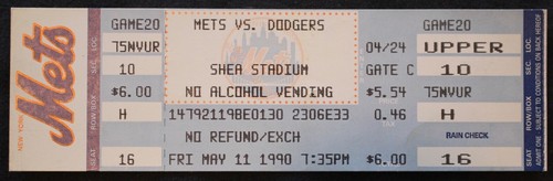 Vtg NEW YORK METS vs DODGERS Shea Stadium May 11 1990 Ticket
