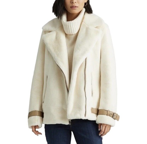 Lauren Ralph Lauren Women's S Teddy Faux Fur Asymmetric Moto