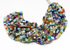 AAA Natural Mix Gemstone Smooth Cube 3D Box 4-5mm Beads 16"Long Strand