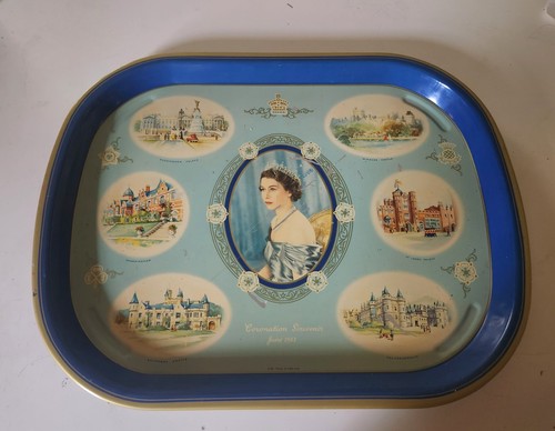 Vintage Queen Elizabeth II Coronation Souvenir Tin Tray June 1953, England READ