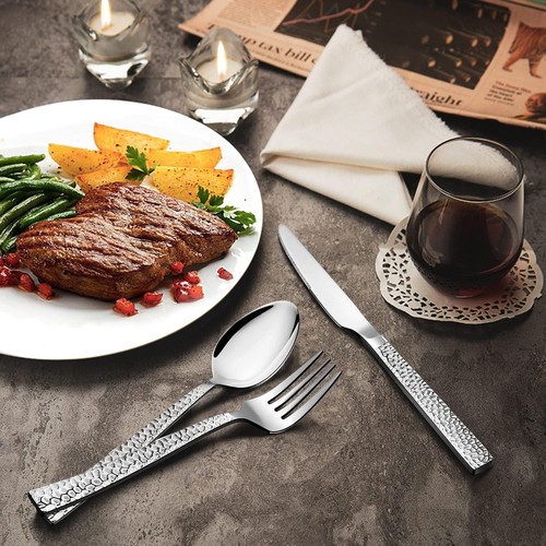 Luxury 60-Piece Hammered Flatware Set for 12 - Rust Resistant & Dishwasher Safe - Picture 8 of 9