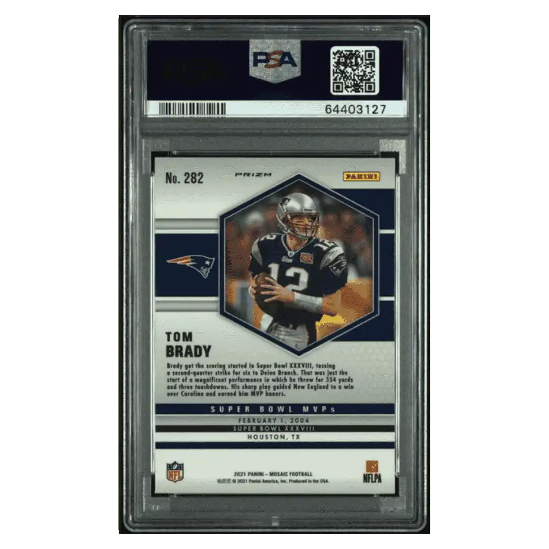 Tom Brady PSA 9 2021 Panini Mosaic Genesis Case Hit Card #282 view 2