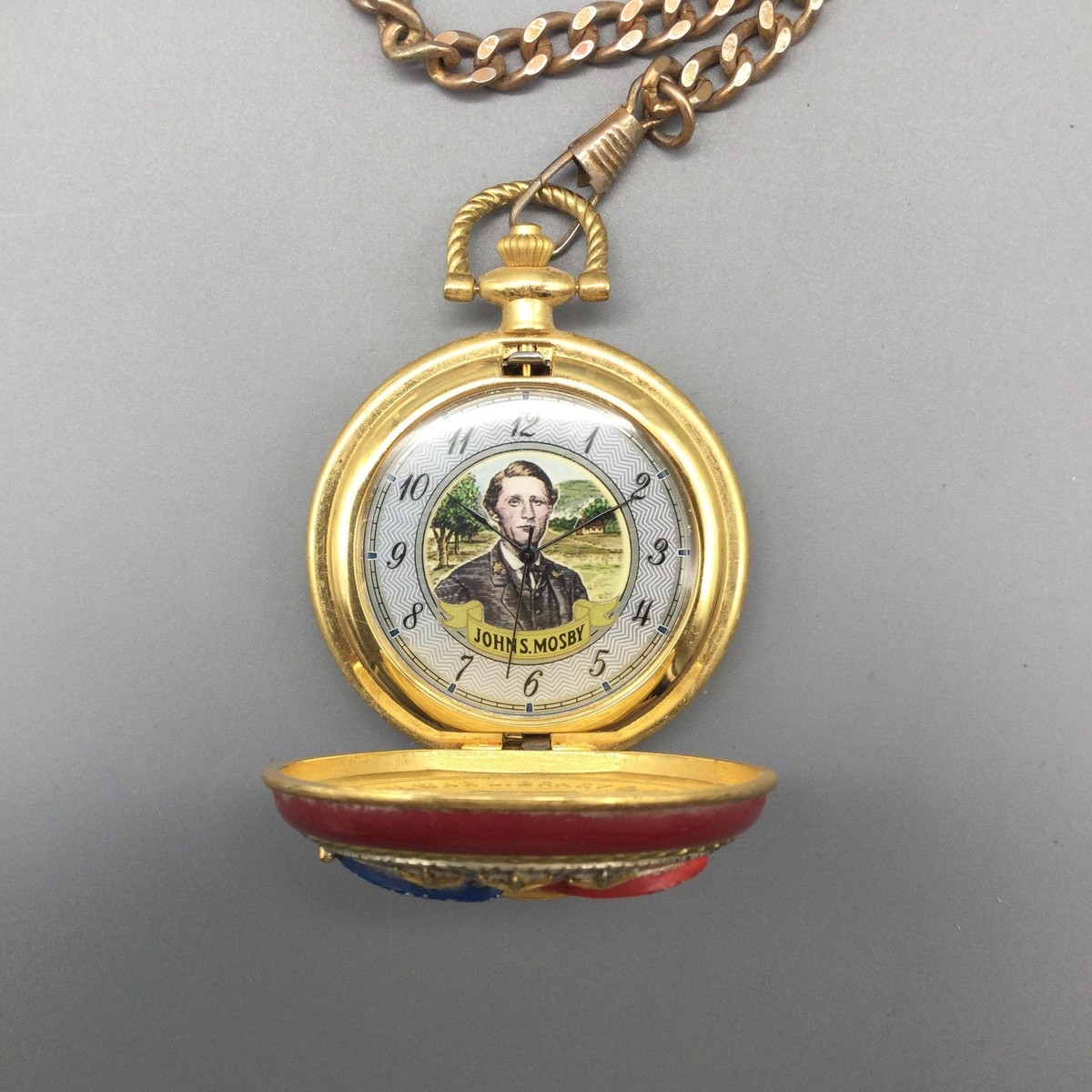 Vintage Franklin Mint Pocket Watch Mens John S Mosby Civil War
