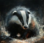 BADGER PORTRAIT FINE ART ORIGINAL PAINTING 30 x 30 cm by JOHN SILVER BA