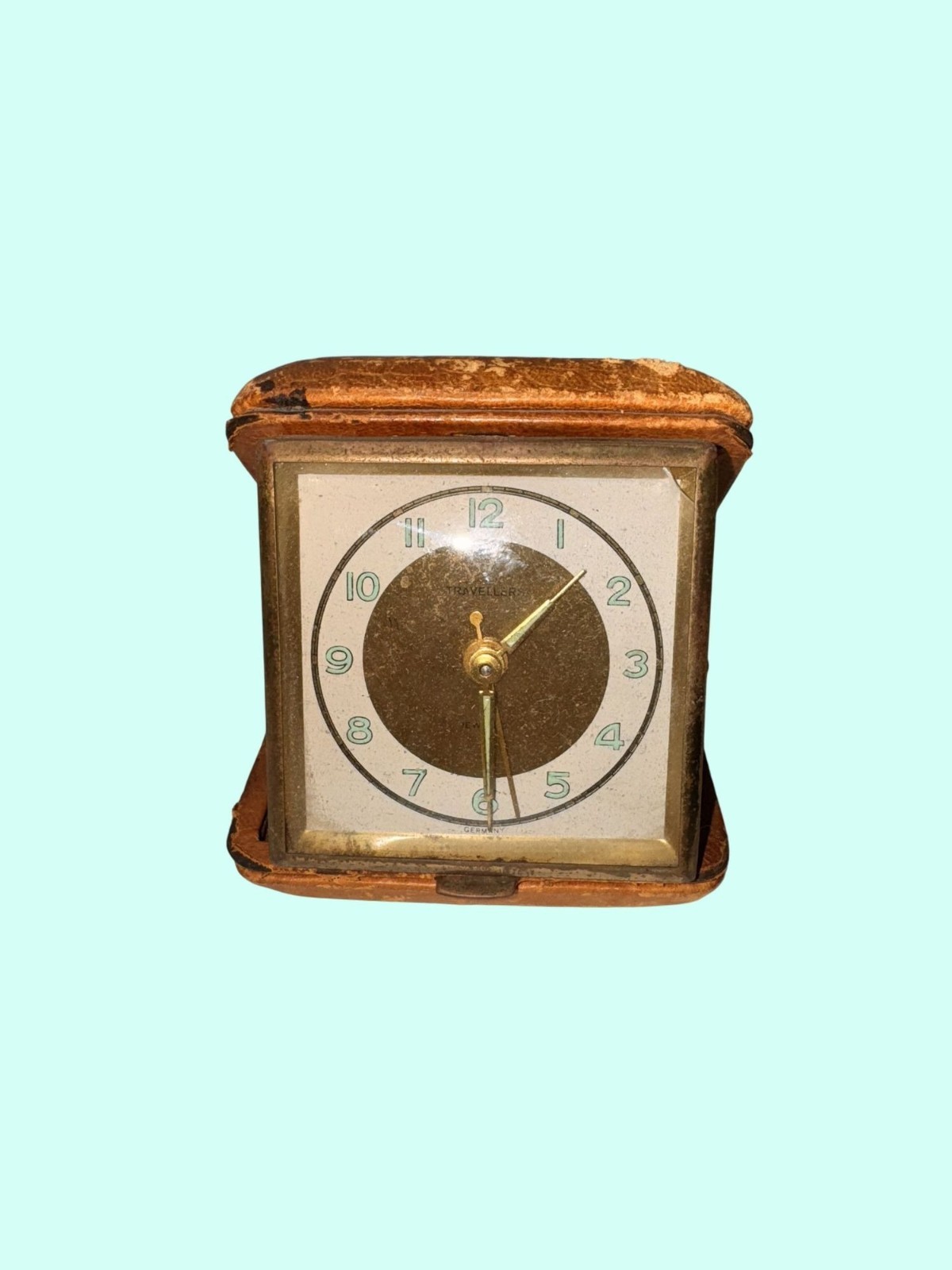 Vintage Travellers Folding Travel Alarm Clock In Leather Case