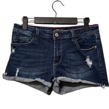 Pantaloncini jeans Fran Denim Carol effetto invecchiato lavaggio scuro con polsini taglia 29 donna