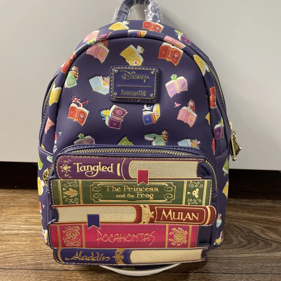 Disney Loungefly Purple Multicolor Princess Books Faux Leather Mini Backpack - Image 2 of 4