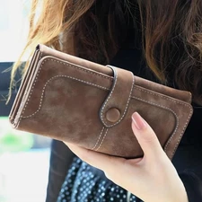 Woman Long Wallet Suede Leather Wallets Coin Purse Card Holder Clutch Xmas Gift