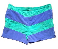 Vintage 80s 90s Cheetah Swim Trunks Blue Teal Chevron Nylon Short Shorts