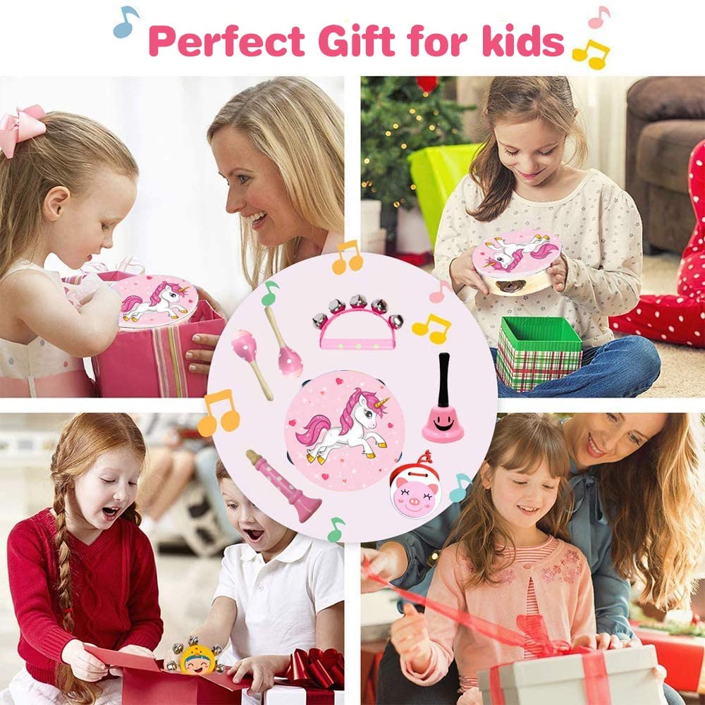 12pcs Wooden Kids Musical Instruments Set - Xylophone & Tambourine Toys