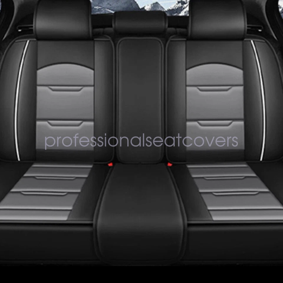 For Honda Civic Car 5 Seat Cover Cushion Full Faux Leather Stitching Gray&Black Foto 3 de 4