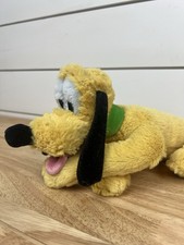 Disney Parks Pluto Dog Plush Stuffed Animal Green Collar; Lying Down Position 