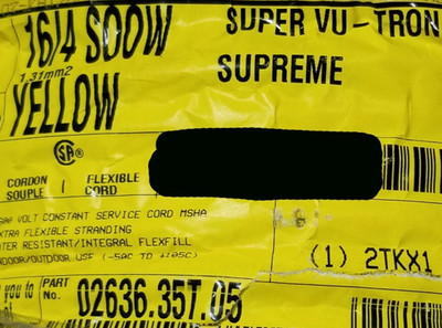 Carol 02636 16/4C Super Vu-Tron Supreme Yellow SOOW 600V Power Cable Cord /10ft