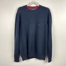 Tommy Hilfiger Navy Blue Men  s Cotton Crew Neck Pullover Sweater Size Large