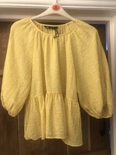 Zara Yellow Peplum Top Swiss Dot Oversized Pretty Cottagecore Size S