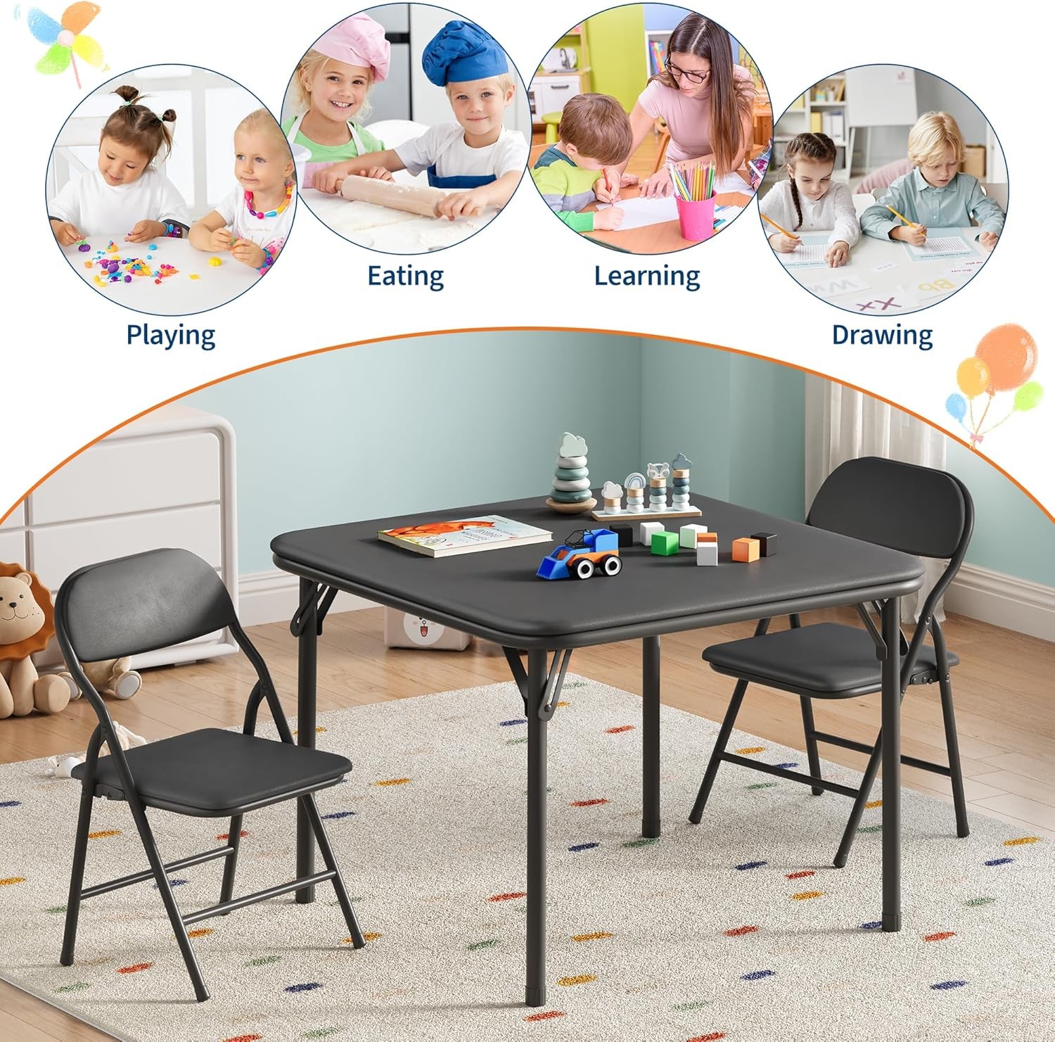 Folding Child Activity Table & Chairs Set for Daycare, Classroom & Dining Room
