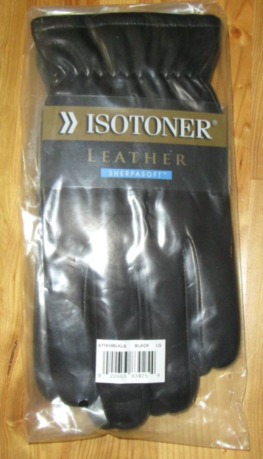 Isotoner Leather Sherpasoft XL Black Mens Gloves NWT Nice!