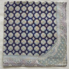 Vintage Handkerchief Blue Cotton Geometric light Green Pattern Pocket Square 16"