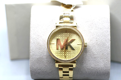 Women s Watch Michael Kors MK 4334 Sofie Quartz Crystal Gold New Battery