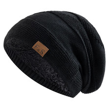Winter Beanie Hat Unisex Fur Lined Warm Slouchy Knitted Cap for Men  Women