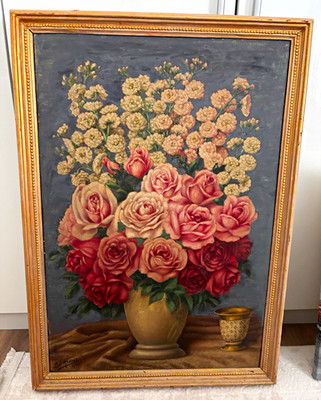 Antikes Ölgemälde Blumenstillleben - signiert A. J. Neveux 1944