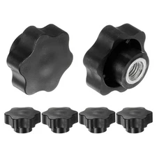6pcs Star Knobs M12 Thread 48mm Head Non-Through Hole Metal Insert Knob Black