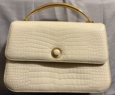 Vintage 40s/50s Fashion Bienen Davis Beige Leather Handbag Crocodile Skin Print