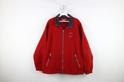Vintage 90s Roots Mens Medium Distressed Tech Park City Utah Fleece Jacket Red