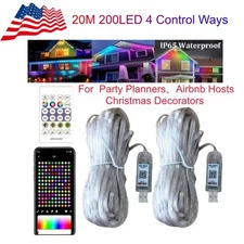 APP & Voice Control Smart Outdoor LED Strip Lights 20M RGBIC Permanent for Party