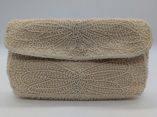 Walborg Ivory Beaded Evening Bag Purse Vintage Clutch with Kiss Closure Belgium