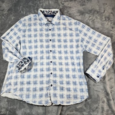 ROBERT Graham Button Up Shirt Men's 2XL White Blue Hightower Blur Poplin Cotton