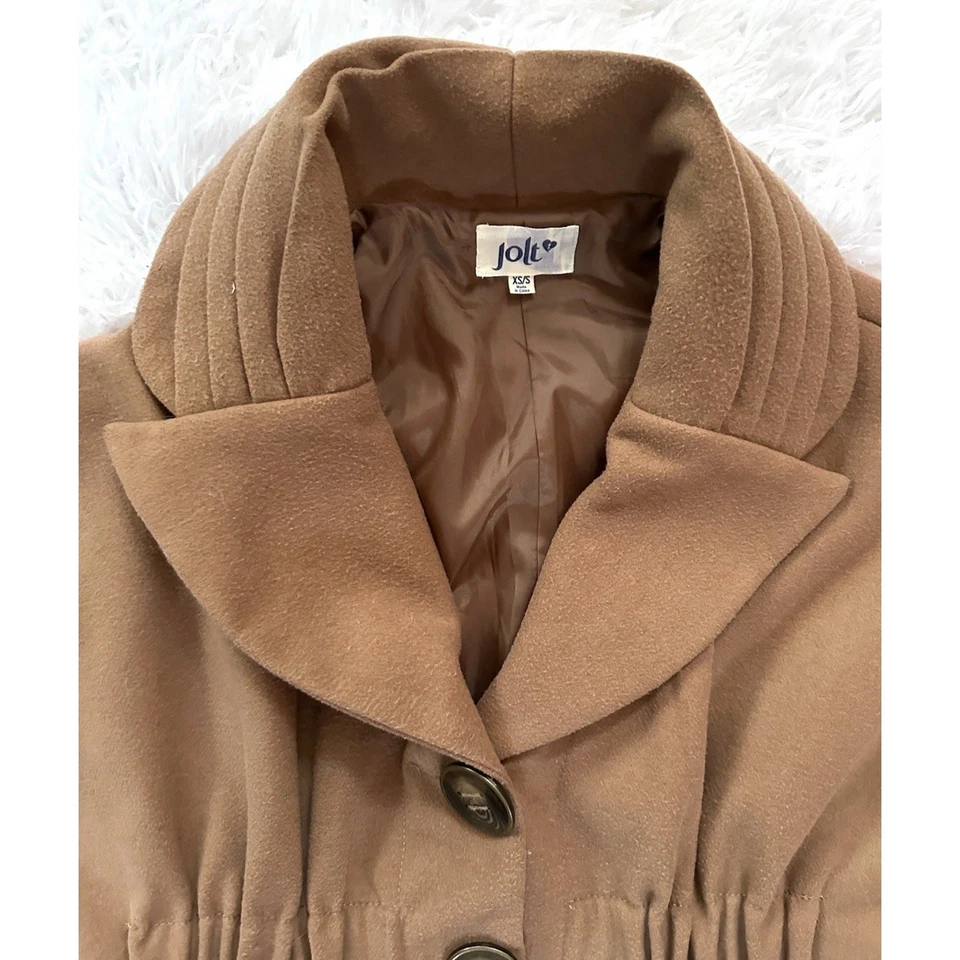 Jolt Bat Wing Camel Poncho Cape Coat Jacket Women Size XS/S Caramel Pocket Lined - Image 2 of 4