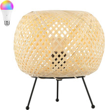 Bohemian Rattan Mini Table Lamp with Smart LED Bulb - Rustic Coastal Style