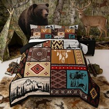 Rustic Bear Comforter Set Size Farmhouse Cabin Hunting Deer Full Bear01