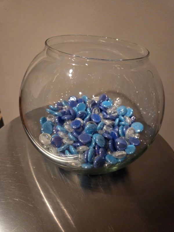 Vintage Glass  Fish Bowl  With Glossy Blue Shades Of Stones